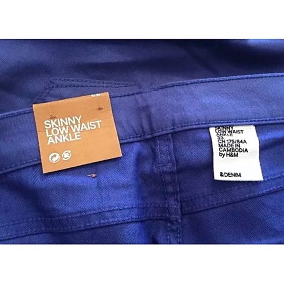 H&M NWT Sz 33/Lrg Skinny Jeans Blue Ankle Zippers - Picture 7 of 8